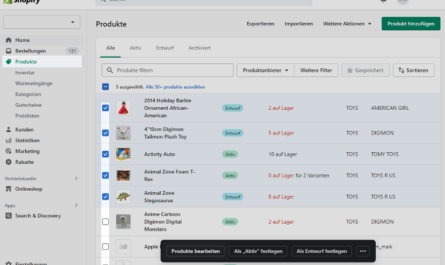 Shopify - Produktübersicht Massenbearbeitung