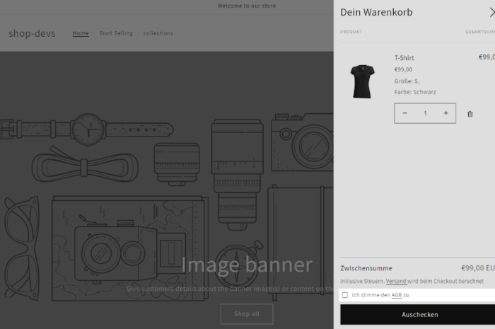 Checkbox in Shopify Warenkorb-Einschub „Drawer“