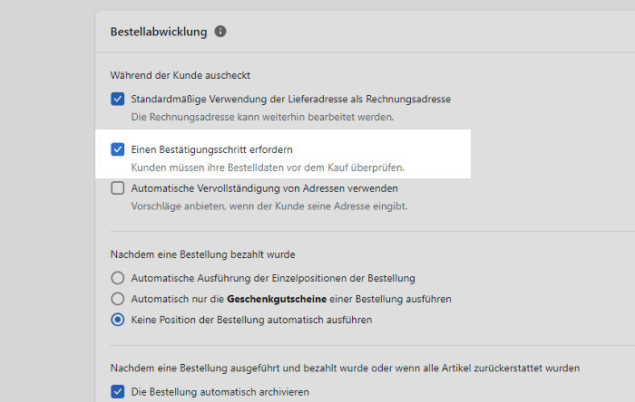 Shopify Checkout mit Hinweis auf AGB und Widerrufsbelehrung