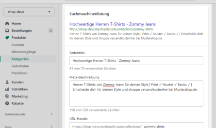 Shopify Meta-Daten ändern