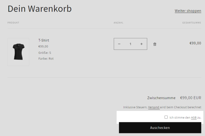 Checkbox in Shopify Warenkorb-Seite