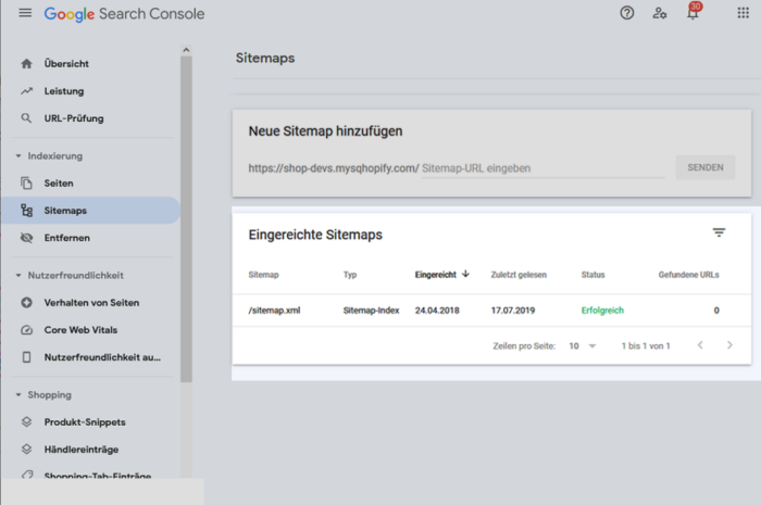 Shopify Sitemap in Google Search Console hinterlegen