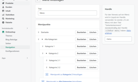 Shopify - Menü erstellen-Übersicht / Kategoriebaum