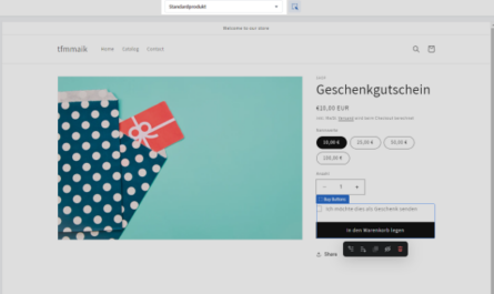 Shopify Geschenkgutschein-Produktseite mit Empfängerformular