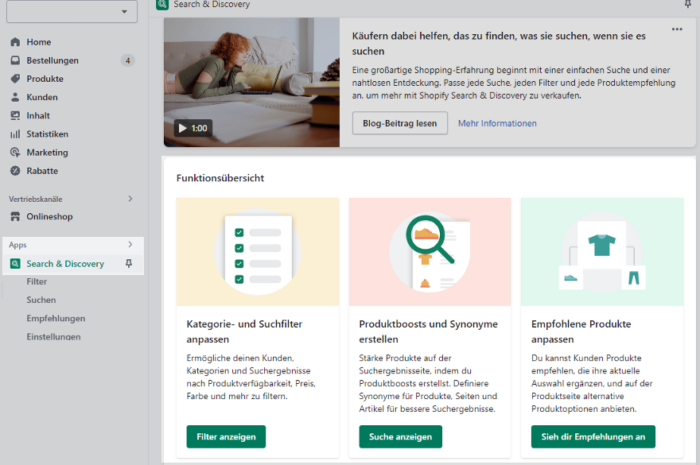 Produktfilter, Empfehlungen & Produkte hervorheben in Shopify