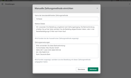 Zahlungsart Vorkasse bei Shopify einrichten