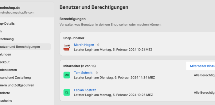 Mitarbeiter mit eingeschränkten Rechten in Ihren Shopify-Shop einladen