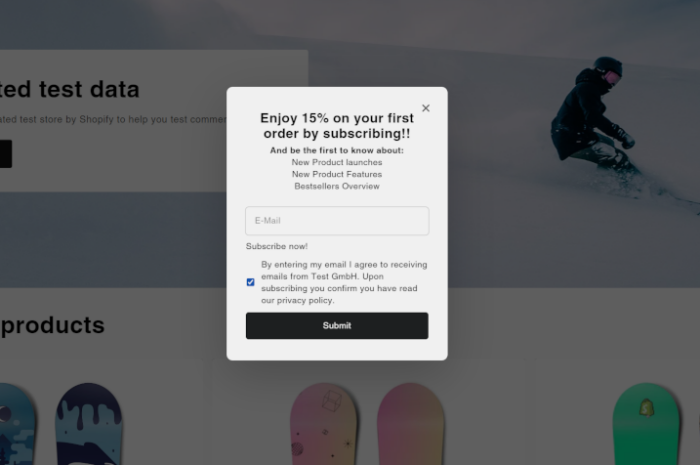 Kostenlose Forms App: Newsletter Popup mit Gutschein für Kunde