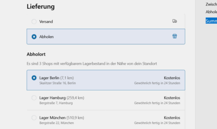 Abholungsmöglichkeiten und Darstellung im Checkout