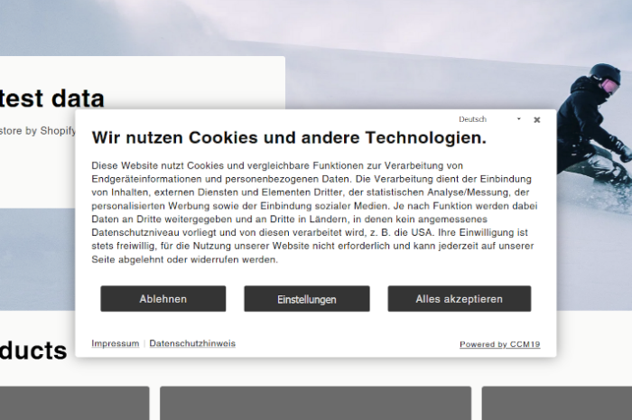 Kostenloses Cookie Banner für Shopify